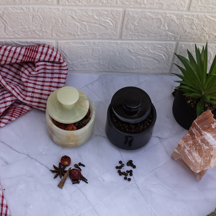 Onyx Stone and Jet Black marble Salt Cellar